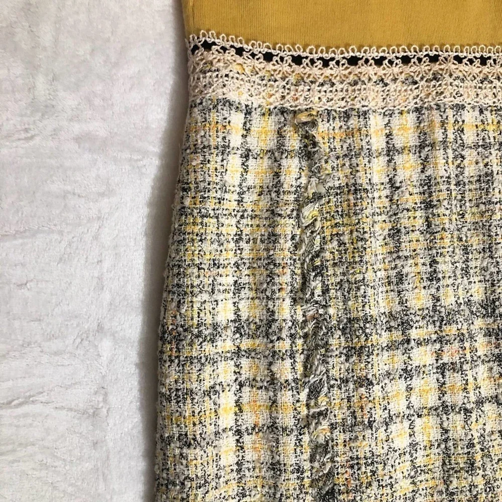 Carolina Herrera Yellow Grey tweed skirt dress 4